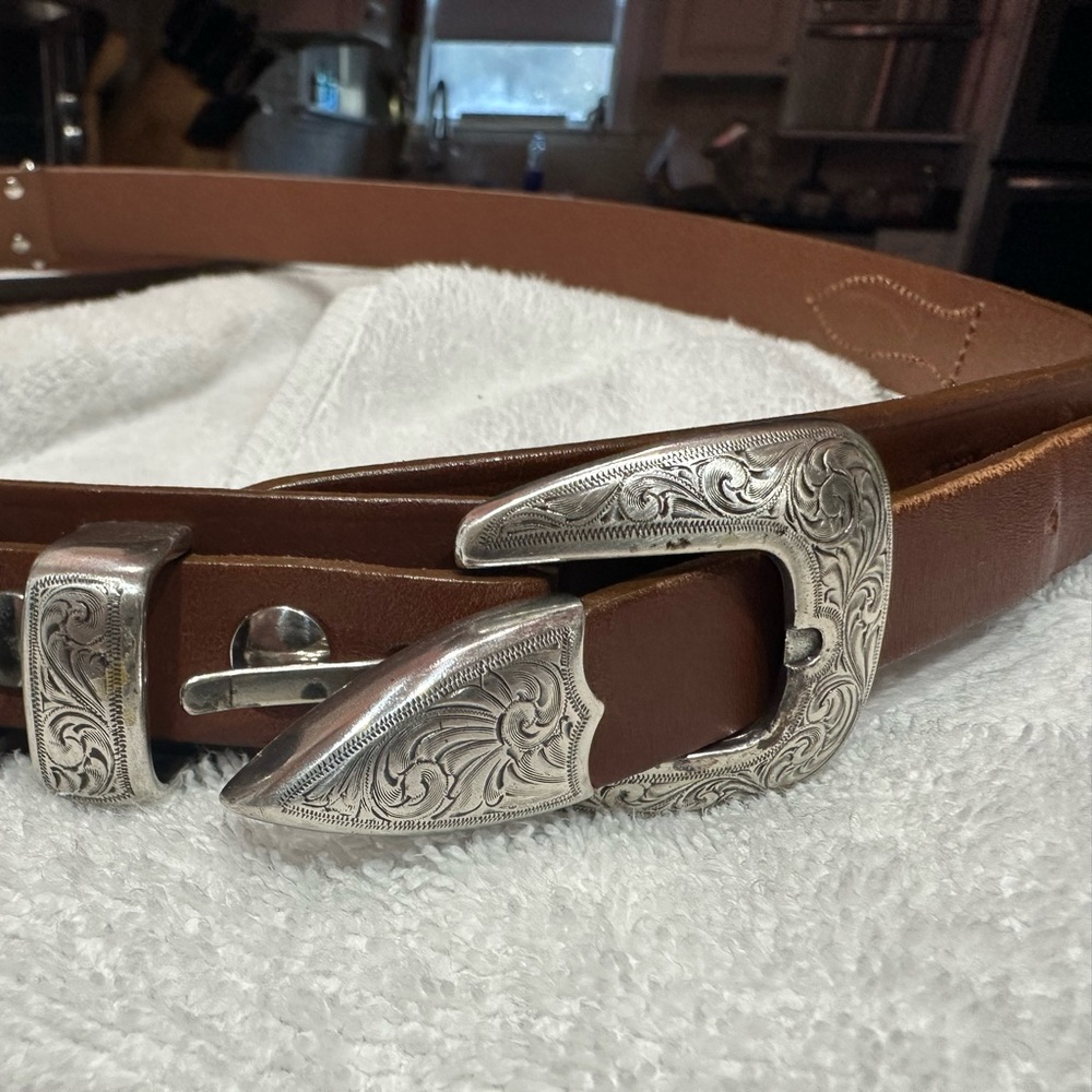 Brown Leather Belt with Silver Buckle